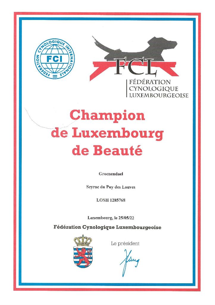 Du Puy Des Louves - Seyrac Champion de Luxembourg de beauté 2022